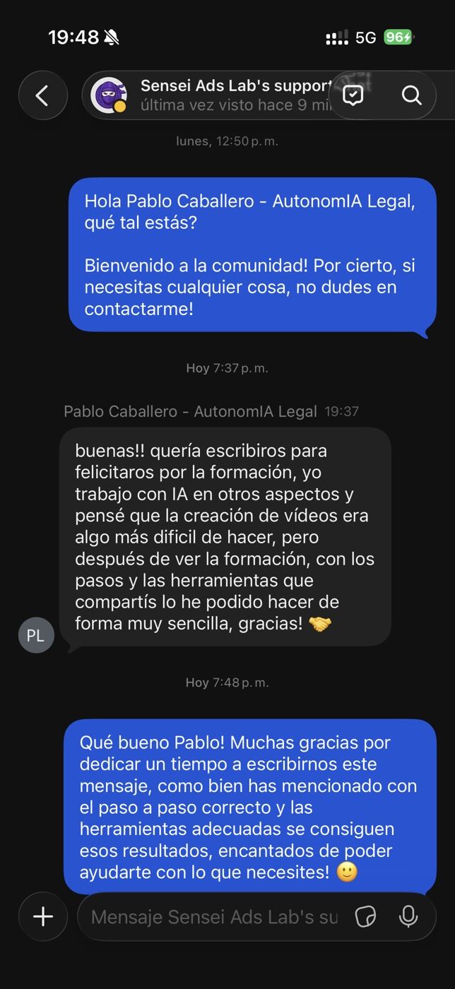 Mensaje real de un alumno de Sensei Ads Lab