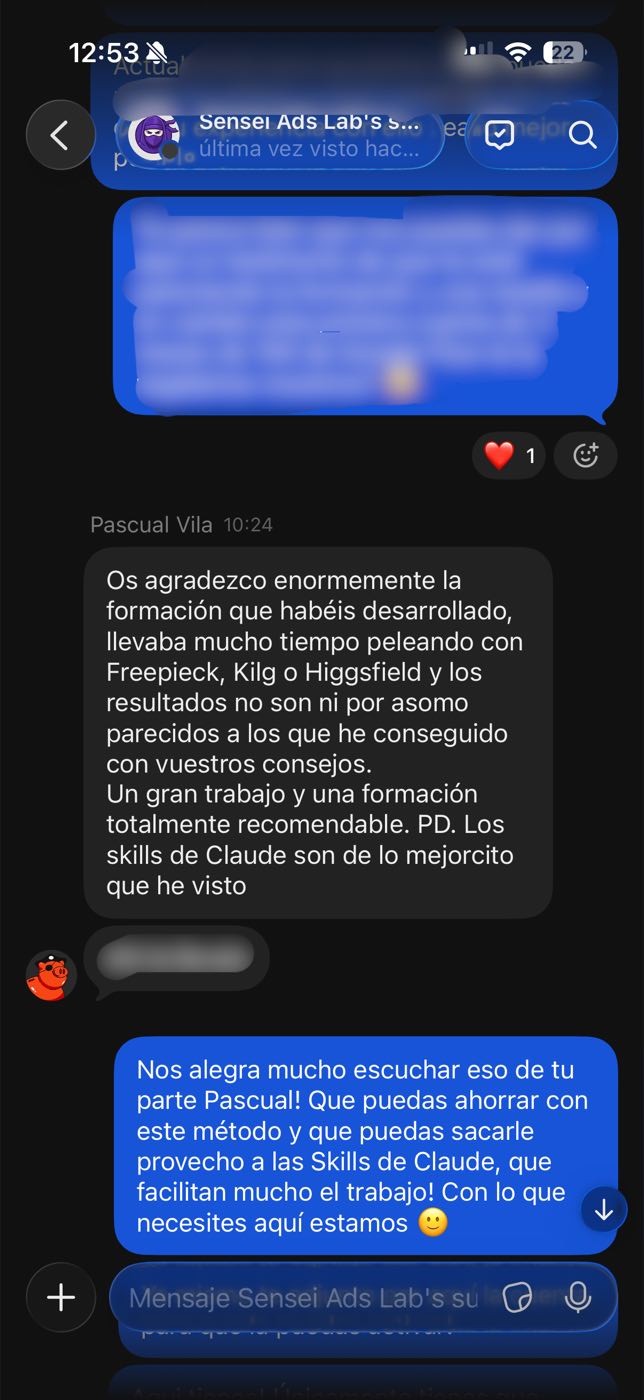 Mensaje real de un alumno de Sensei Ads Lab